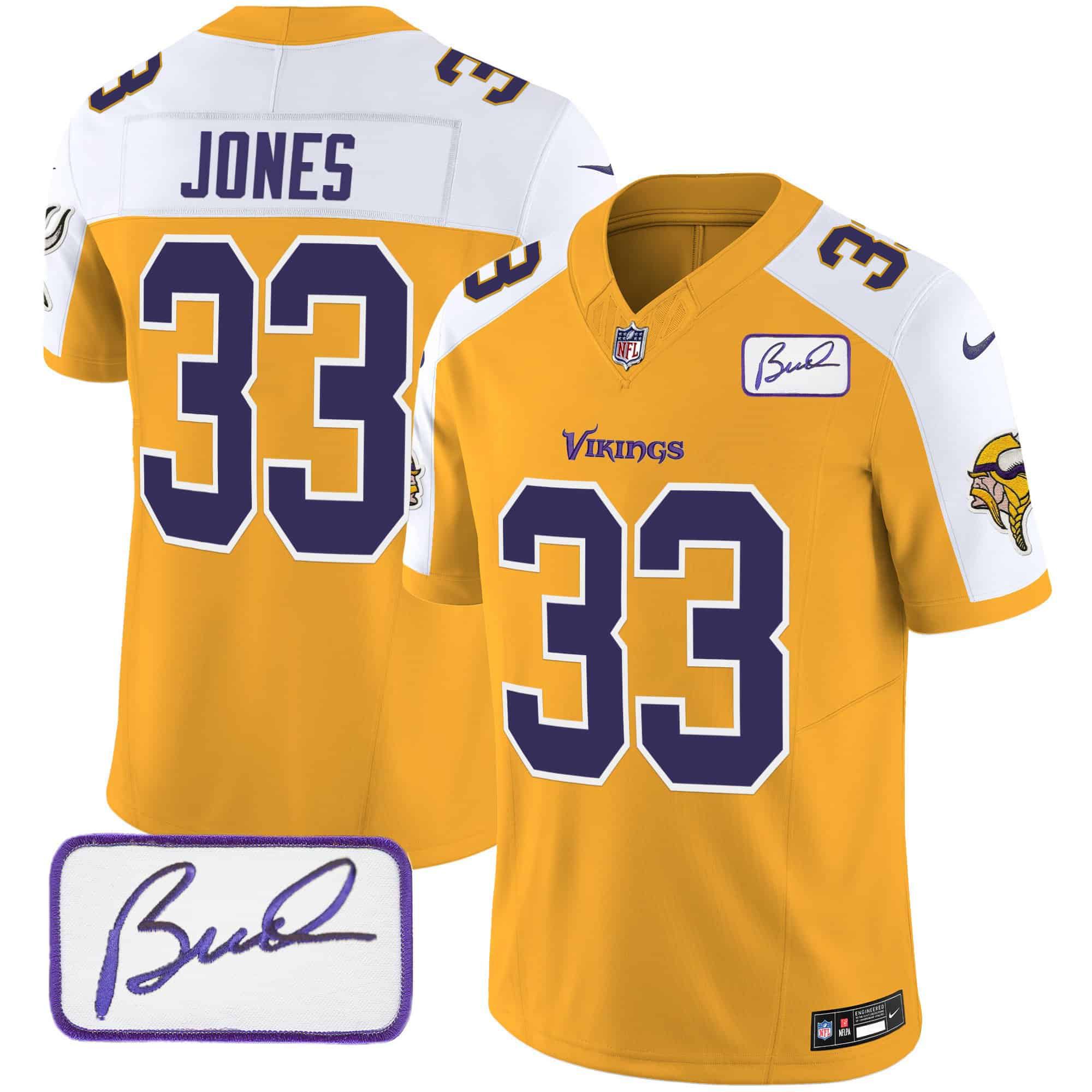 Men Minnesota Vikings #33 Jones Yellow 2024 Nike Bud Grant Patch Classic Limited NFL Jersey->indianapolis colts->NFL Jersey